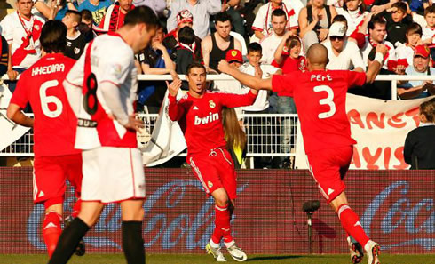 Cristiano Ronaldo calling for Pepe as he celebrates a Real Madrid goal in La Liga