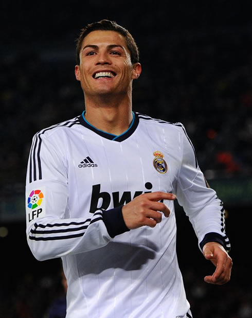 Cristiano Ronaldo acting all smiles during his encounter against Barcelona, in the semi-finals second leg for the Copa del Rey 2013