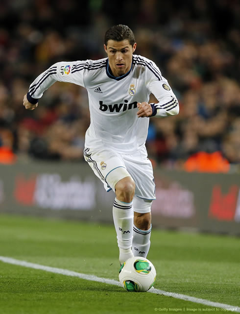 Cristiano Ronaldo going for another sprint at the Camp Nou, in Barcelona 1-3 Real Madrid, for the Spanish King Cup in 2013