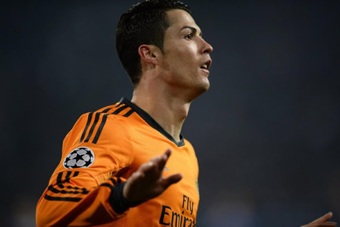 Cristiano Ronaldo asking the fans in the crowd to calm down