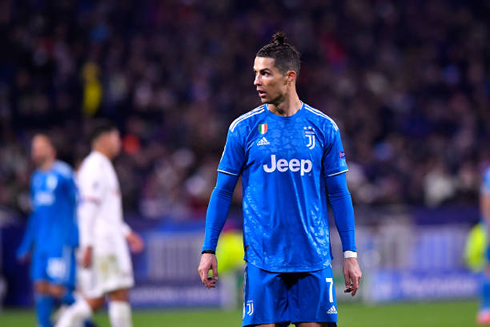 Cristiano Ronaldo wearing Juventus blue kit in a Champions League game