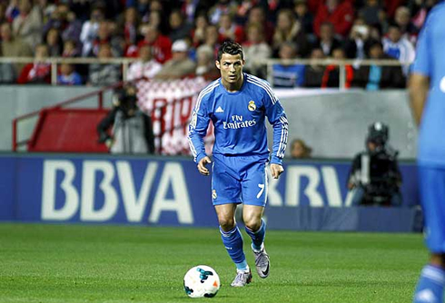 Cristiano Ronaldo taking a free-kick with his eyes set on the goal