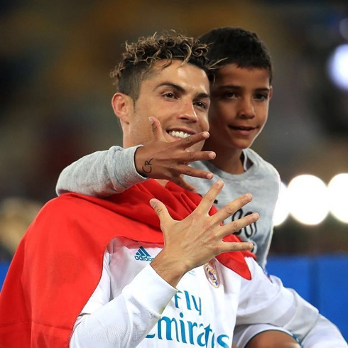 Cristiano Ronaldo and his son during the Champions League final celebrations