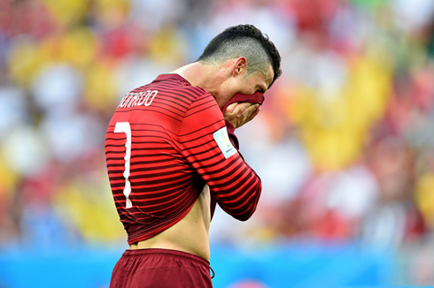 Cristiano Ronaldo crying at the end of Portugal's game, in the 2014 FIFA World Cup