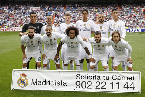 Real Madrid starting eleven in their home fixture at the Santiago Bernabéu, against Malaga in September of 2015