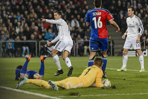 Cristiano Ronaldo reaction after scoring in Basel vs Real Madrid, for the UEFA Champions League 2014-2015