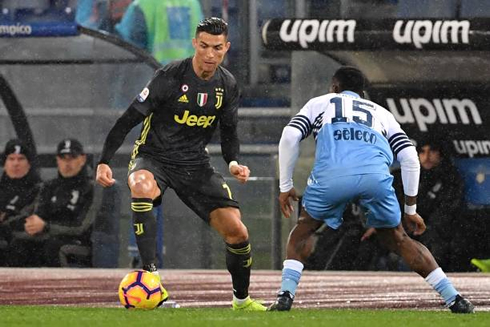 Cristiano Ronaldo in action in Lazio vs Juventus in 2019