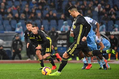 Cristiano Ronaldo converting Juventus penalty in their game against Lazio, in January of 2019