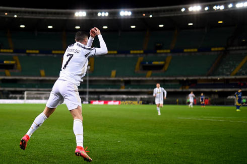 Cristiano Ronaldo celebrating his goal for Juventus in Verona