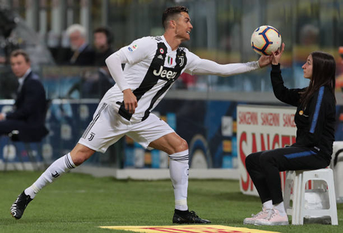 Cristiano Ronaldo saving a fan from being hit with the ball