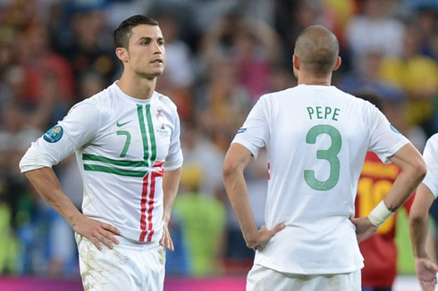Cristiano Ronaldo and Pepe in Portugal vs Spain, for the EURO 2012 semi-finals