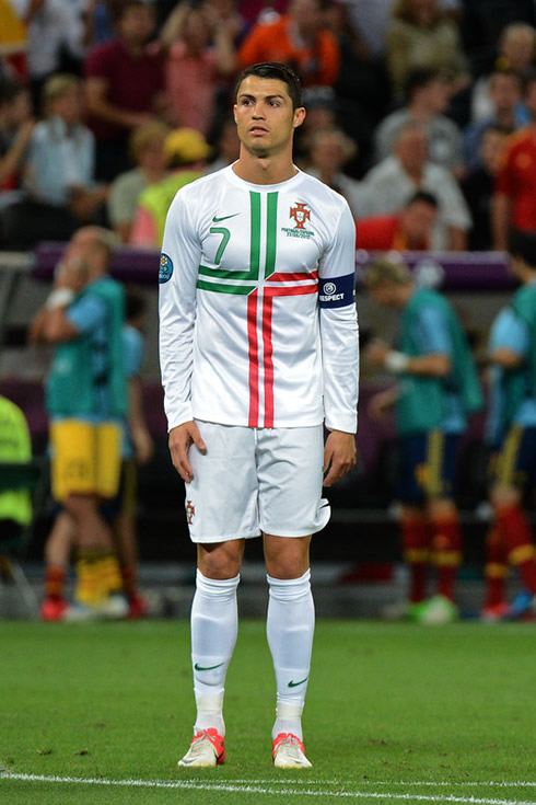 Cristiano Ronaldo holding still, in Portugal vs Spain at the EURO 2012
