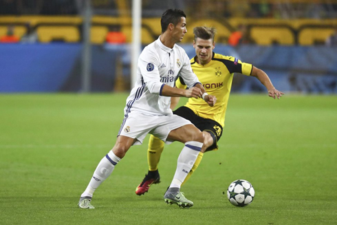 Cristiano Ronaldo in action in Borussia Dortmund vs Real Madrid in 2016