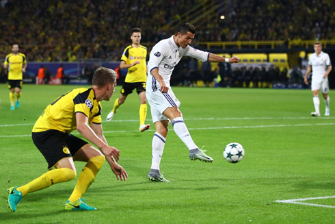 Cristiano Ronaldo scoring the opener in Borussia Dortmund vs Real Madrid in 2016
