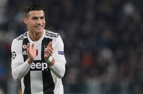 Cristiano Ronaldo cheering his teammates during a Juventus game