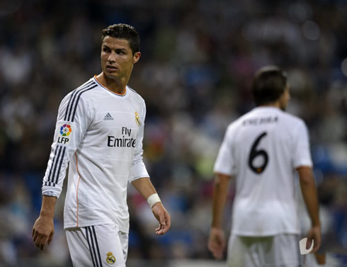 Cristiano Ronaldo looking behind, during a moment of Real Madrid vs Atletico Madrid for La Liga