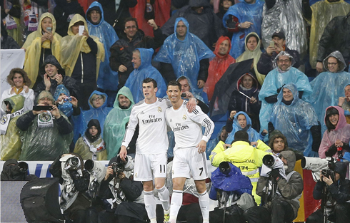 Cristiano Ronaldo and Gareth Bale showing their good relationship after a Real Madrid goal