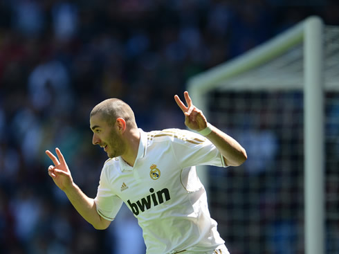 Karim Benzema celebrating a goal for Real Madrid in 2012