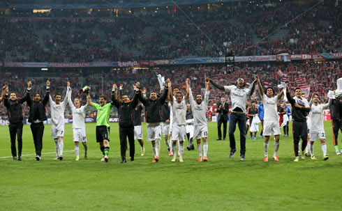 Real Madrid players celebrating the qualification into the Champions League final in 2014