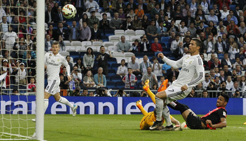 Cristiano Ronaldo forcing Almeria to score an own-goal, in a league match in April of 2014