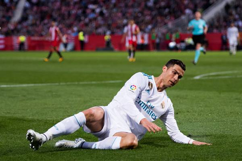 Cristiano Ronaldo goes to the ground in Girona