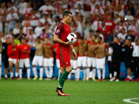 Cristiano Ronaldo marching to the penalty spot, in Poland vs Portugal in the EURO 2016 quarter-finals