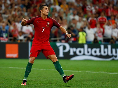Cristiano Ronaldo celebrating his goal in Portugal vs Poland in the EURO 2016