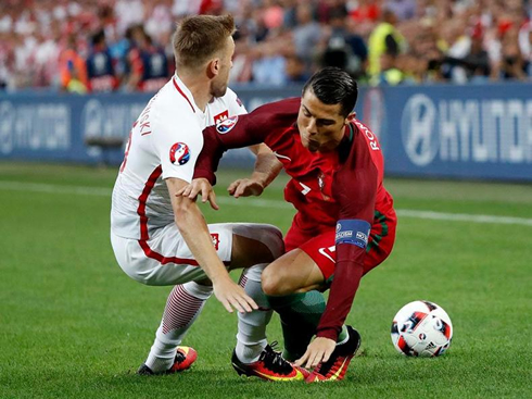 Cristiano Ronaldo getting fouled in Poland vs Portugal for the EURO 2016