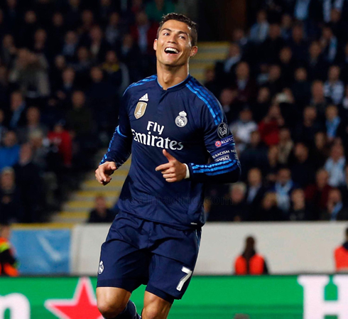 Cristiano Ronaldo looking happy after he scored again for Real Madrid