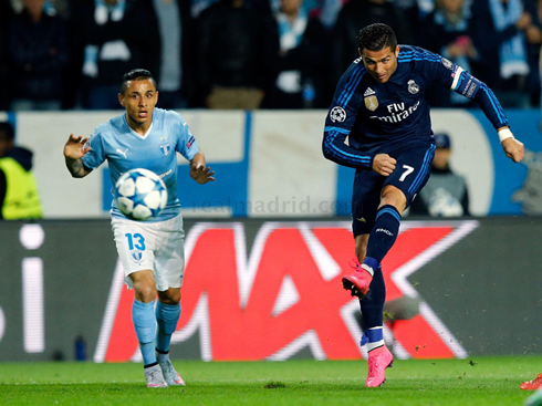 Cristiano Ronaldo left-footed strike, in Malmo vs Real Madrid in 2015
