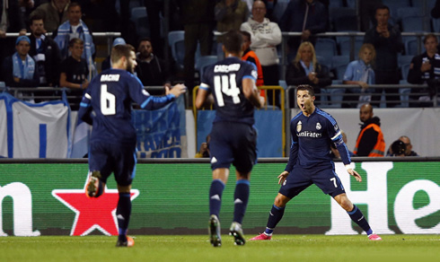 Cristiano Ronaldo scores and celebrates his 500th goal for club and country
