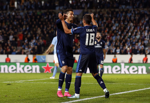 Ronaldo hugs Lucas Vázques to thank him for the assist