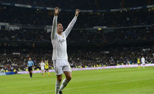 Real Madrid dedicating his goal to his son at the Santiago Bernabéu stands