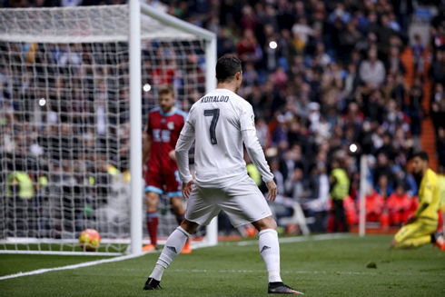 Cristiano Ronaldo trademark goal celebration, after scoring in Real Madrid 3-1 Real Sociedad