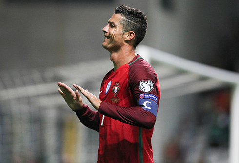 Cristiano Ronaldo smiling after scoring the opener in Portugal vs Faroe Islands in 2017