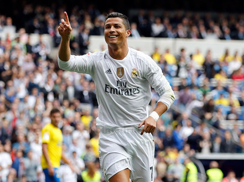 Cristiano Ronaldo celebrates his first goal ever against Las Palmas, in La Liga