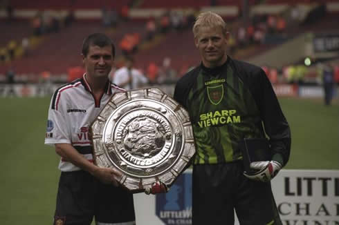 Peter Schmeichel and Robbie Keane in Manchester United