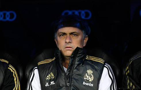 José Mourinho, 'The Special One', close-up at his eyes, in Real Madrid bench in 2011-2012