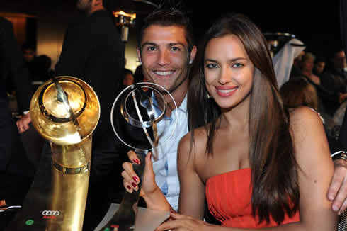 Cristiano Ronaldo and girlfriend, Irina Shayk, showing off awards at Dubai