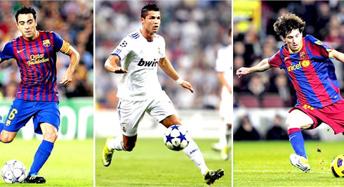 Fifa World Player of the Year candidates, Xavi, Cristiano Ronaldo and Lionel Messi