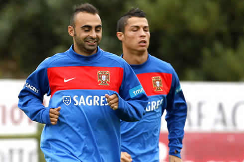 Carlos Martins and Cristiano Ronaldo training together in the Portuguese National Team