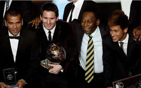 Daniel Alves, Lionel Messi, Pelé and Neymar at FIFA's Balon d'Or 2011-2012 gala/ceremony