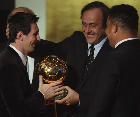 Lionel Messi, Michel Platini and Ronaldo at the FIFA Balon d'Or 2011-2012 event ceremony