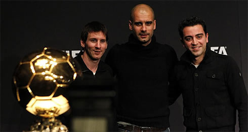 Lionel Messi, Guardiola and Xavi Hernández at FIFA Balon d'Or 2011-2012
