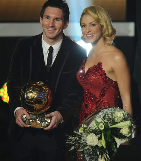 Lionel Messi and Shakira taking a photo at FIFA Balon d'Or 2011-2012 gala and ceremony