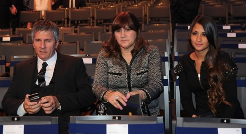 Lionel Messi's family, with his father, mother and Messi girlfriend, Antonella Roccuzzo at FIFA Balon d'Or 2011-2012 awards event