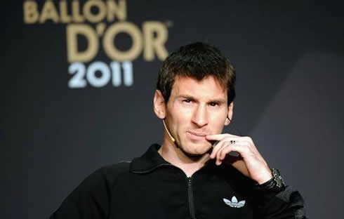 Lionel Messi thinking at FIFA Balon d'Or 2011-2012 awards ceremony