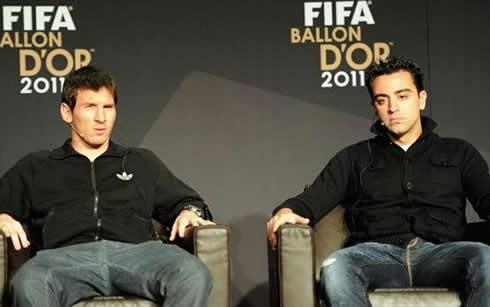 Messi and Xavi in an interview to the FIFA's Balon d'Or 2011 gala