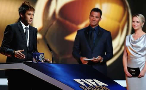 Neymar on stage at FIFA Balon d'Or 2011-2012 gala and ceremony