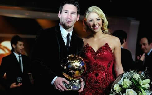 Shakira and Messi smiling at the FIFA Balon d'Or 2011-2012 ceremony and gala
